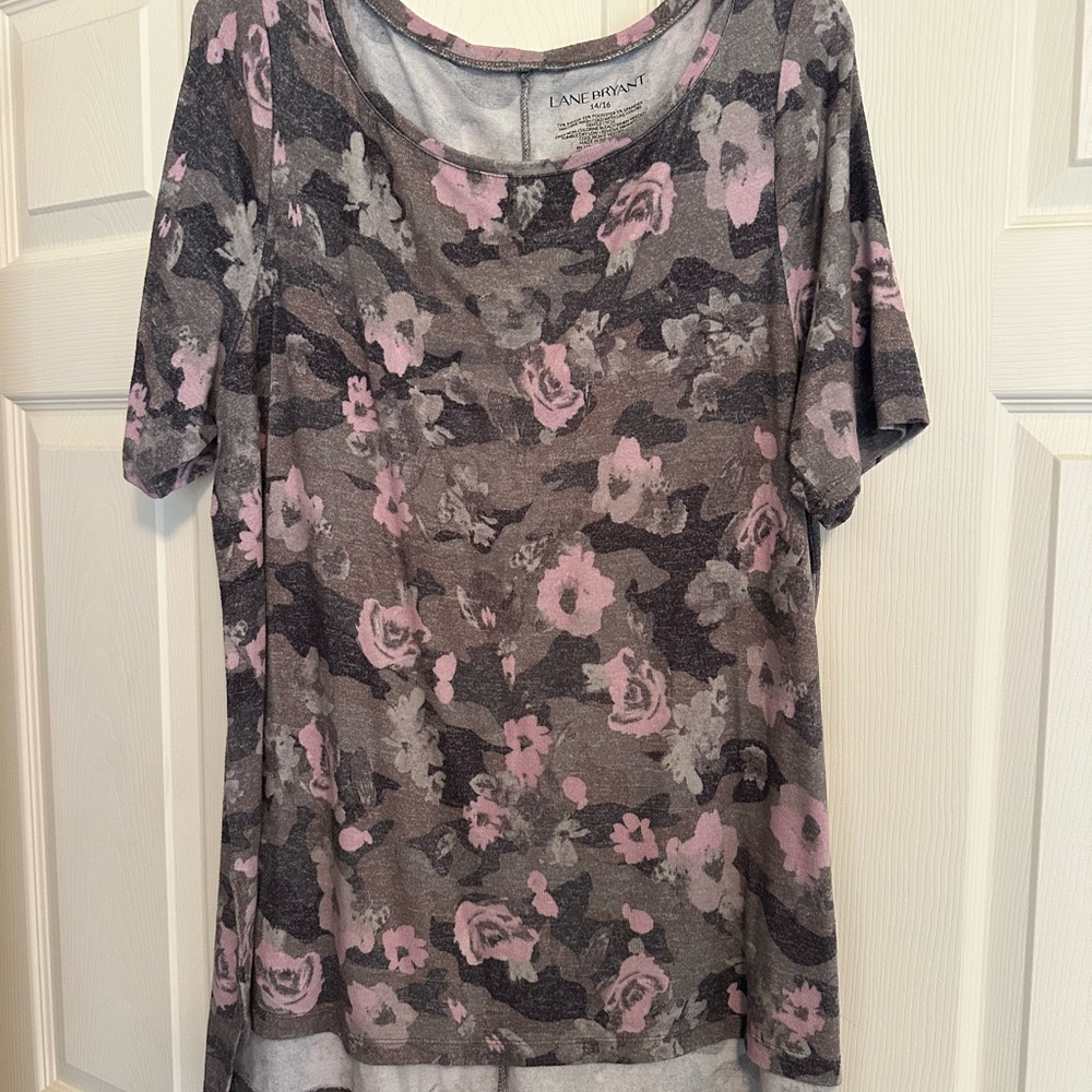 Lane Bryant Pink and Gray Relaxed Short Sleeve T-Shirt